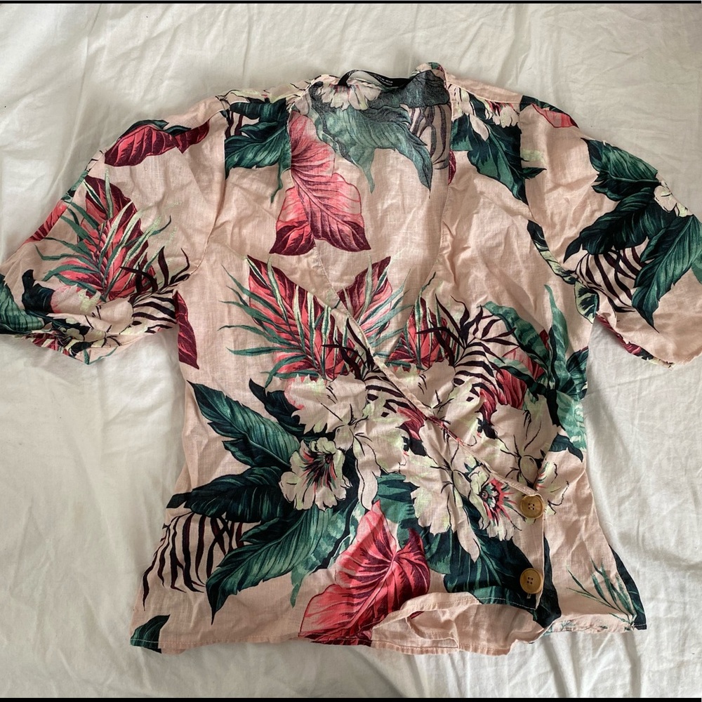 Zara linen wrap top